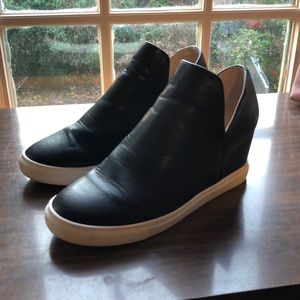 Black vegan leather wedge heel sneaker size 8